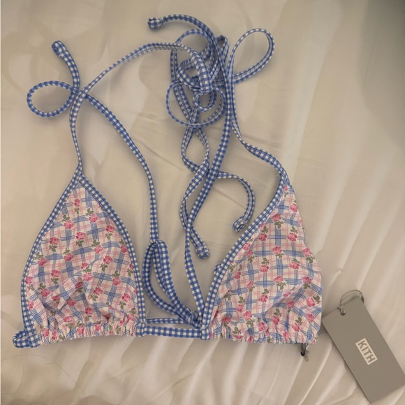 NWT Frankies Bikinis Nick Plaid Triangle Bikini Top - Rose Picnic - Picture 4 of 5